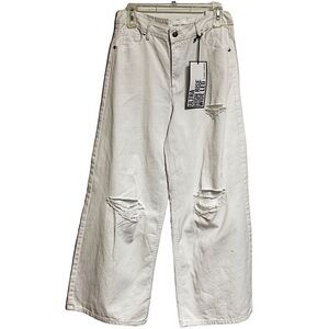 ALMOST FAMOUS Ultra High Rise Wide Leg Womens Jeans White Distressed Size 5